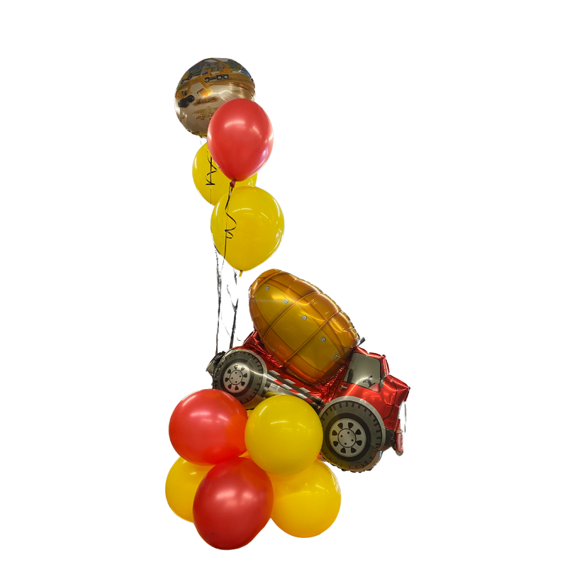 Un montage de ballons avec une bouteille de champagne et ses fines bulles