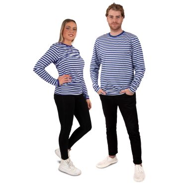 Marinière manches longues adulte bleu et blanc | jourdefete.com