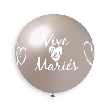 1 ballon géant argent imprimé vive les mariés de 80 cm | jourdefete.com