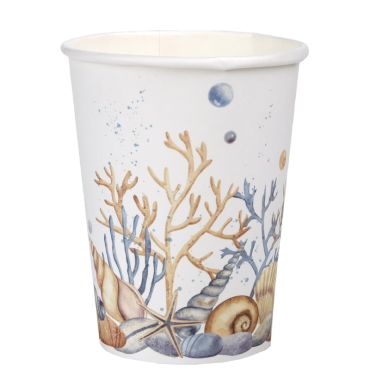 Gobelets en carton thème mer avec coquillages et étoiles de mer | jourdefete.com