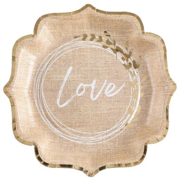Des assiettes avec une impression de toile de jute pour votre mariage | jourdefete.com