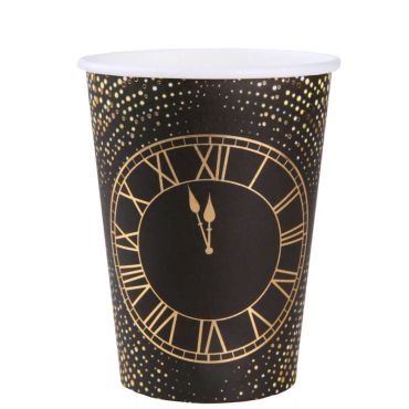 Gobelets Bonne Année Golden Noir 27 cl avec cadran doré et design festif | jourdefete.com