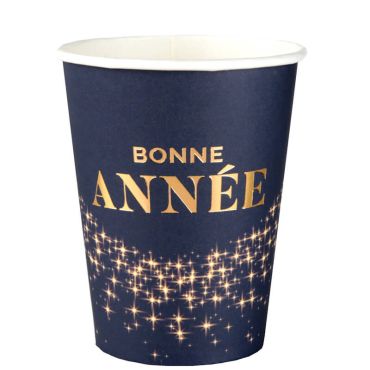 Gobelets "Bonne Année" dorés sur fond bleu pour fête de Nouvel An | jourdefete.com