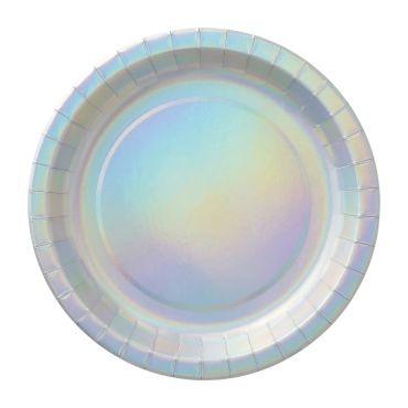 Assiettes en carton jetable avec finition irisée holographique pour décoration de fête | jourdefete.com