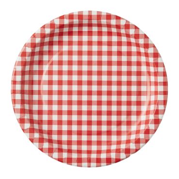 Assiettes en carton à carreaux vichy rouge et blanc pour pique-nique | jourdefete.com