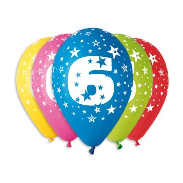 8 ballons multicolores de 25 cm chiffre 6 | jourdefete.com
