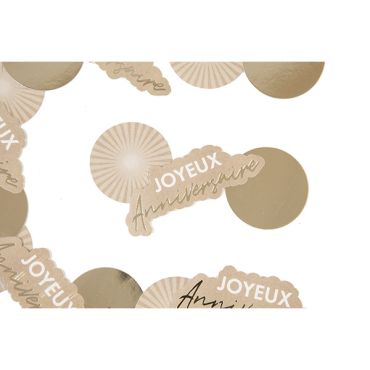 Confettis de table Joyeux Anniversaire beige et doré pour déco de fête | jourdefete.com