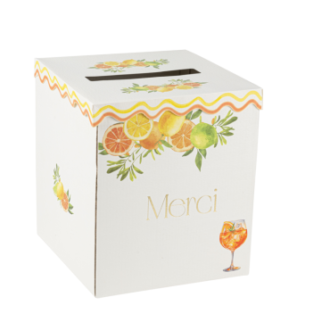 Urne Fizz Agrume "Merci" crème, orange et or | jourdefete.com