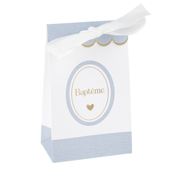 Sachet dragées baptême bleu orage et blanc avec ruban | jourdefete.com
