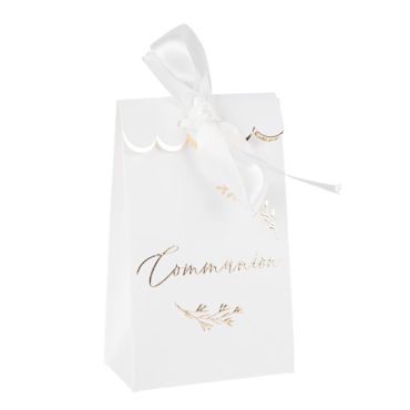 Offrez ces sachets de la collection Communion Blanc et Or aux invités de la première communion de votre enfant | jourdefete.com