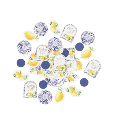 100 confettis de table Dolce Vita bleu roi, blanc & or | jourdefete.com