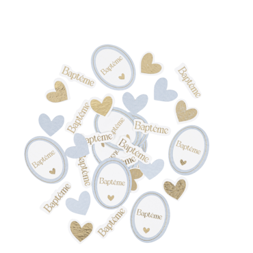 Confettis baptême bleu orage et or en papier | jourdefete.com