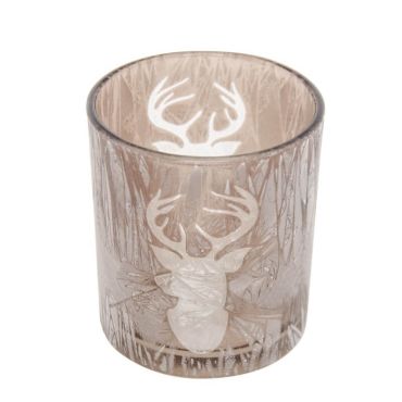 Photophore Noël - Verre - Tête de Cerf Effet Givré Photophore Noël - Verre - Tête de Cerf Effet Givré