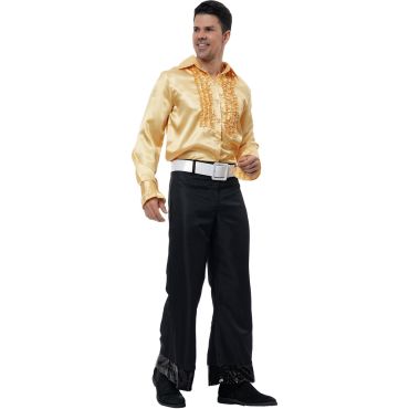 Chemise disco satin or homme, vêtement doré pour déguisement années 70 | jourdefete.com