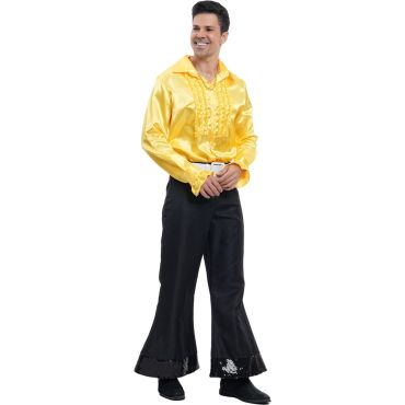 Chemise disco satin jaune pour homme, style rétro lumineux et festif | jourdefete.com