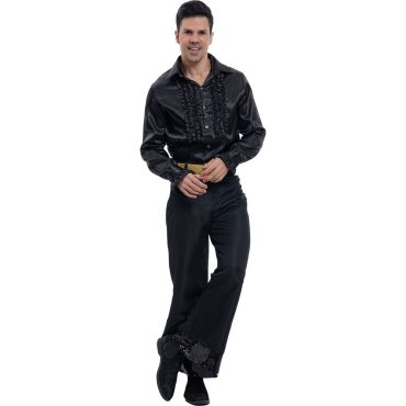 Chemise disco satin noire homme, tenue élégante et rétro pour soirée disco | jourdefete.com
