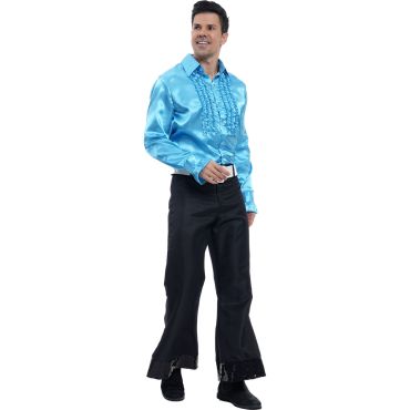 Chemise disco satin turquoise homme, look vintage lumineux années 70 | jourdefete.com