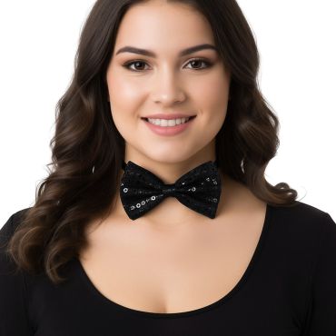 Nœud papillon à sequins noir brillant | jourdefete.com