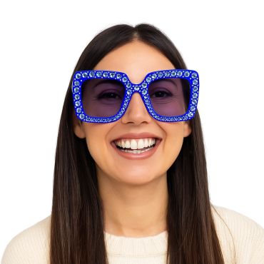 Lunettes Party Bling-Bling bleues avec strass scintillants | jourdefete.com