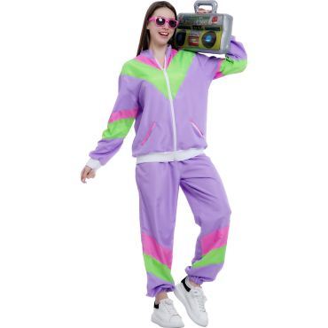 Déguisement survêtement fluo violet années 80 pour femme | jourdefete.com