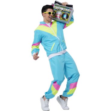 Déguisement homme survêtement rétro fluo bleu années 80 | jourdefete.com