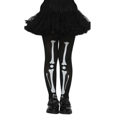 Collants squelette enfant noirs avec motif os blancs pour Halloween | jourdefete.com