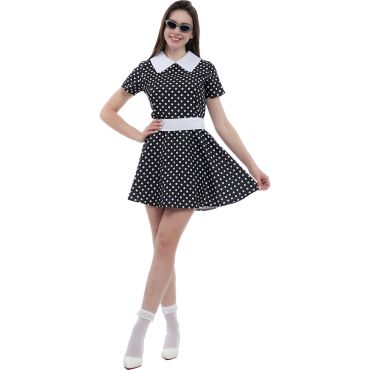 Robe années 50 noire à pois blancs pour femme | jourdefete.com