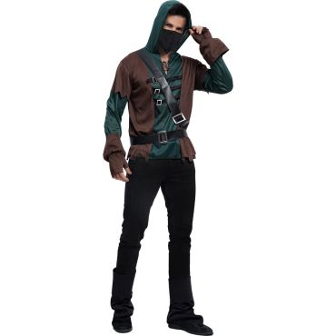 Costume d’archer médiéval pour homme avec capuche verte et lanières en cuir | jourdefete.com