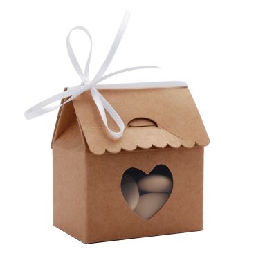 6 Maisons à dragées avec coeur - Kraft