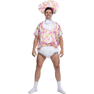 Costume d’adulte bébé avec couche, bavoir et bonnet humoristique | jourdefete.com