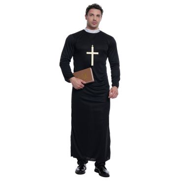 Homme déguisé en curé avec soutane noire | jourdefete.com