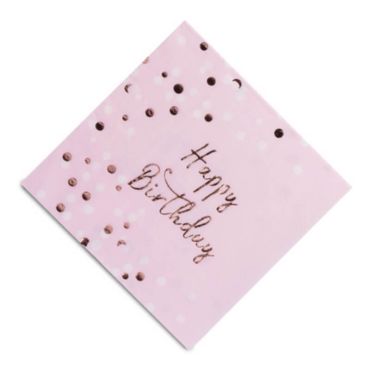 Sachet 16 serviettes en papier "Happy Birthday Rose Gold"