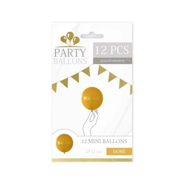 Lot de 12 mini ballons dorés de 12 cm pour décoration de fête | jourdefete.com
