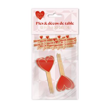 Un lot de 12 pics apéritifs et 20 décorations de table pour la déco de Saint-Valentin | jourdefete.com