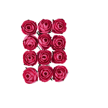 Renoncules en papier fuchsia sur tige, lot de 12 | jourdefete.com
