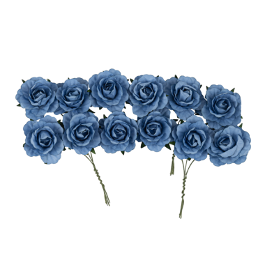 Roses en papier sur tige bleu orage | jourdefete.com