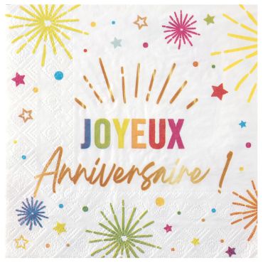 Serviettes Joyeux Anniversaire blanches, décoration de table festive | jourdefete.com