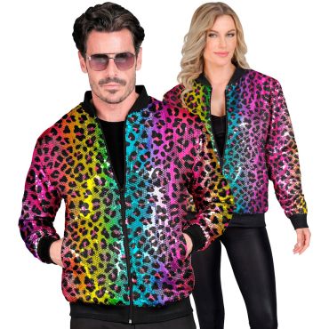 Bomber à sequins motif léopard arc-en-ciel pour fête et déguisement | jourdefete.com