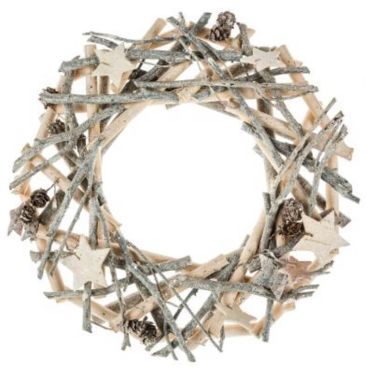 Suspension Noël - Bois - Couronne avec Etoiles Pailletée