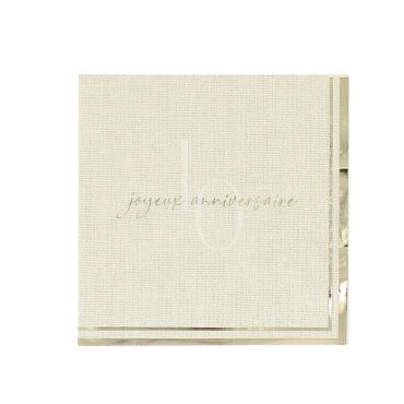 Serviettes 10 ans Joyeux Anniversaire Gold'n Age effet lin, blanc et or | jourdefete.com