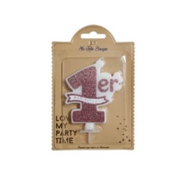 bougie rose paillettes premier anniversaire | jourdefete.com