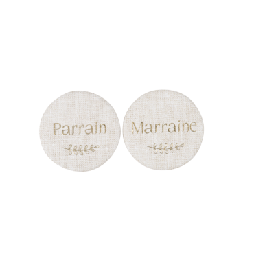 Badges Parrain Marraine Communion effet lin et or x2 | jourdefete.com