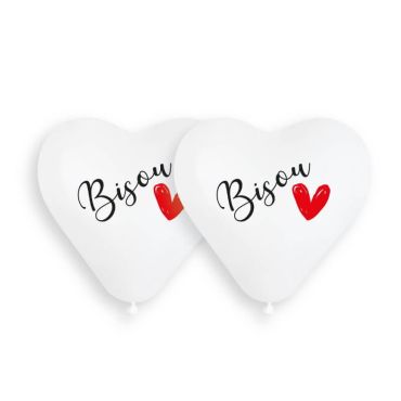 2 ballons cœurs blancs imprimés bisou de 44 cm | jourdefete.com
