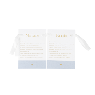 Deux splendides cartes blanches et bleues à offrir au parrain et à la marraine de votre enfant | jourdefete.com