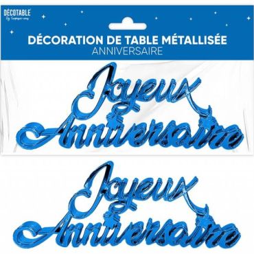 Décoration de table métallisée bleu Joyeux Anniversaire | jourdefete.com