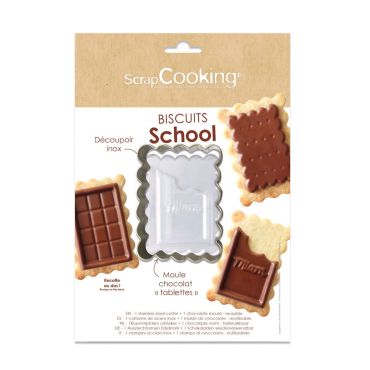 Kit Biscuits School avec emporte-pièce et moule chocolat ScrapCooking | jourdefete.com