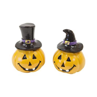 Figurine citrouille Halloween avec chapeau haut de forme et chapeau de sorcière | jourdefete.com