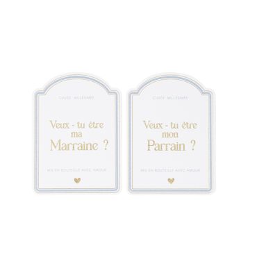 Stickers bouteille demande parrain marraine bleu orage et or | jourdefete.com