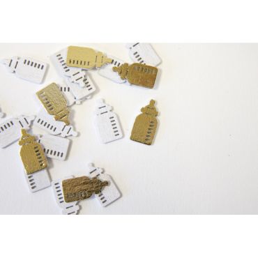 Confettis de table biberon en bois doré pour baptême ou baby shower | jourdefete.com