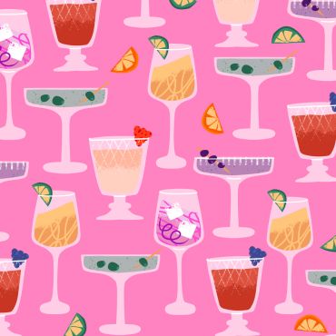 Serviettes cocktail roses avec illustrations de verres et cocktails | jourdefete.com